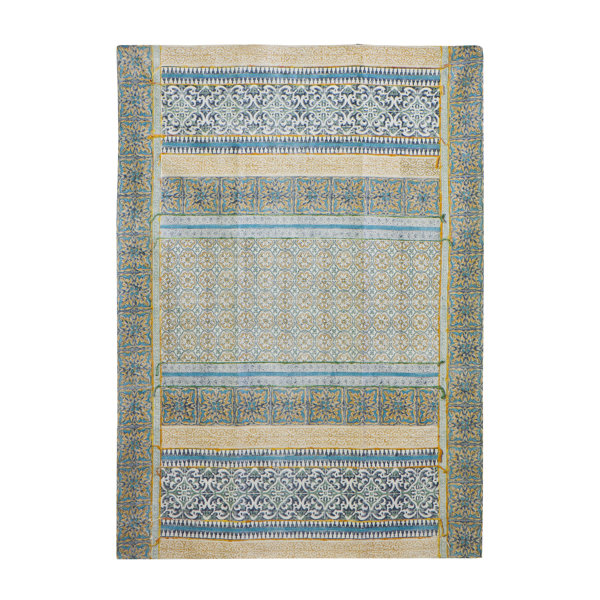 World Menagerie Melody Hand Knotted Cotton Blue/Orange/Yellow Rug